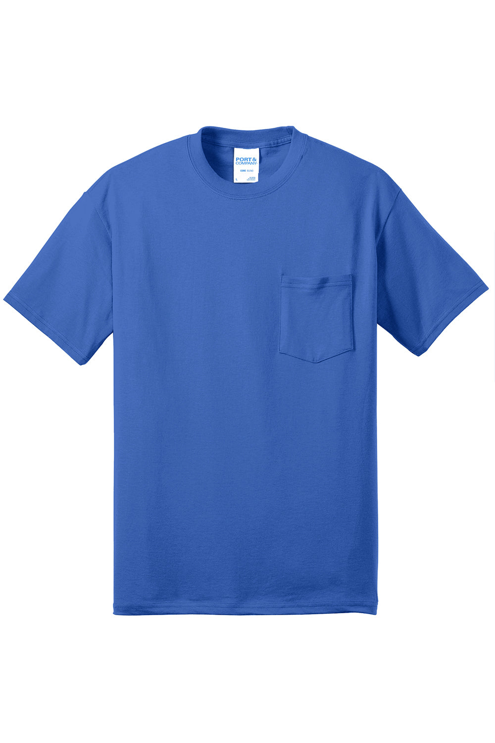 Port & Company PC55P/PC55PT Mens Core Short Sleeve Crewneck T-Shirt w/ Pocket Royal Blue Flat Front