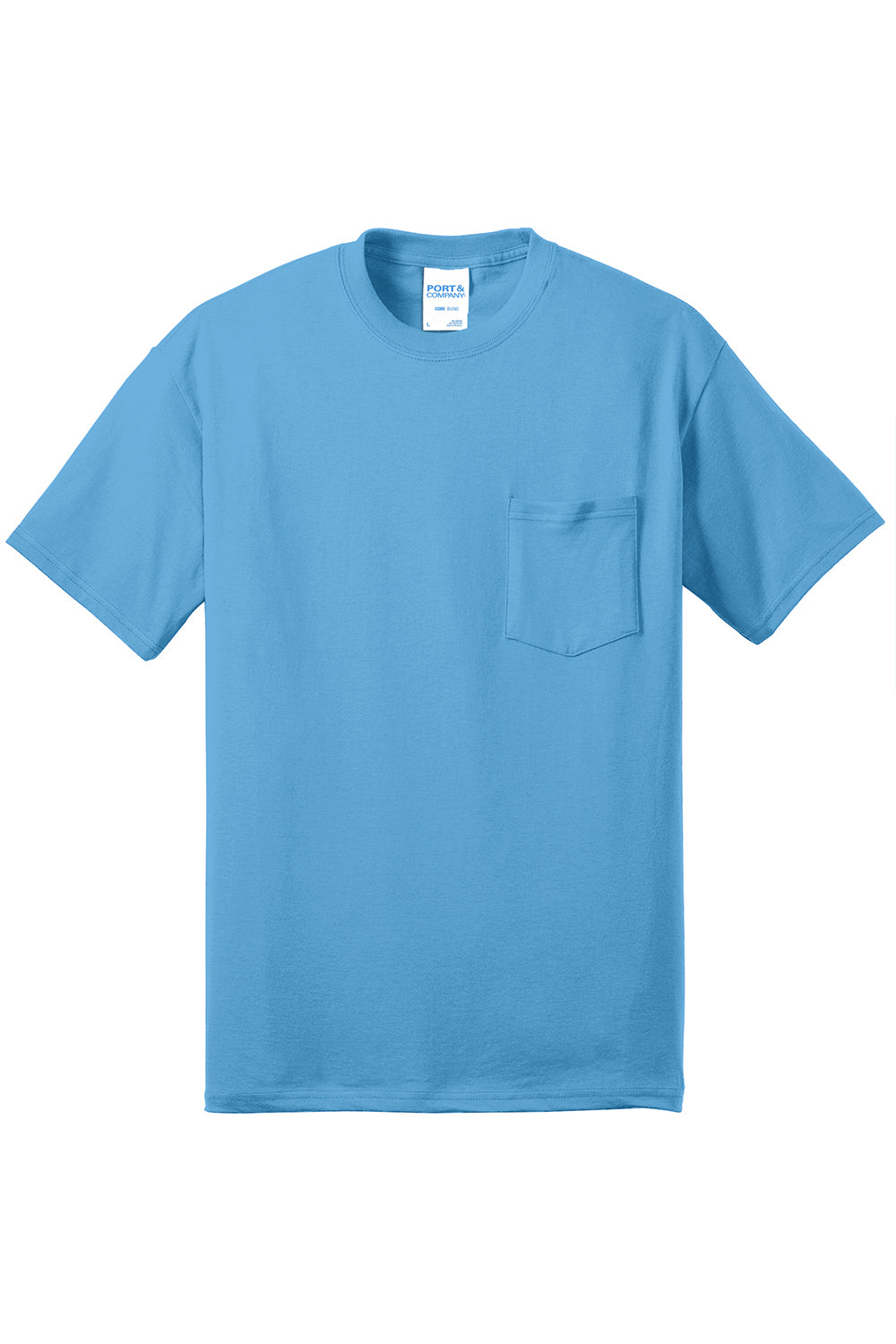 Port & Company PC55P/PC55PT Mens Core Short Sleeve Crewneck T-Shirt w/ Pocket Aquatic Blue Flat Front