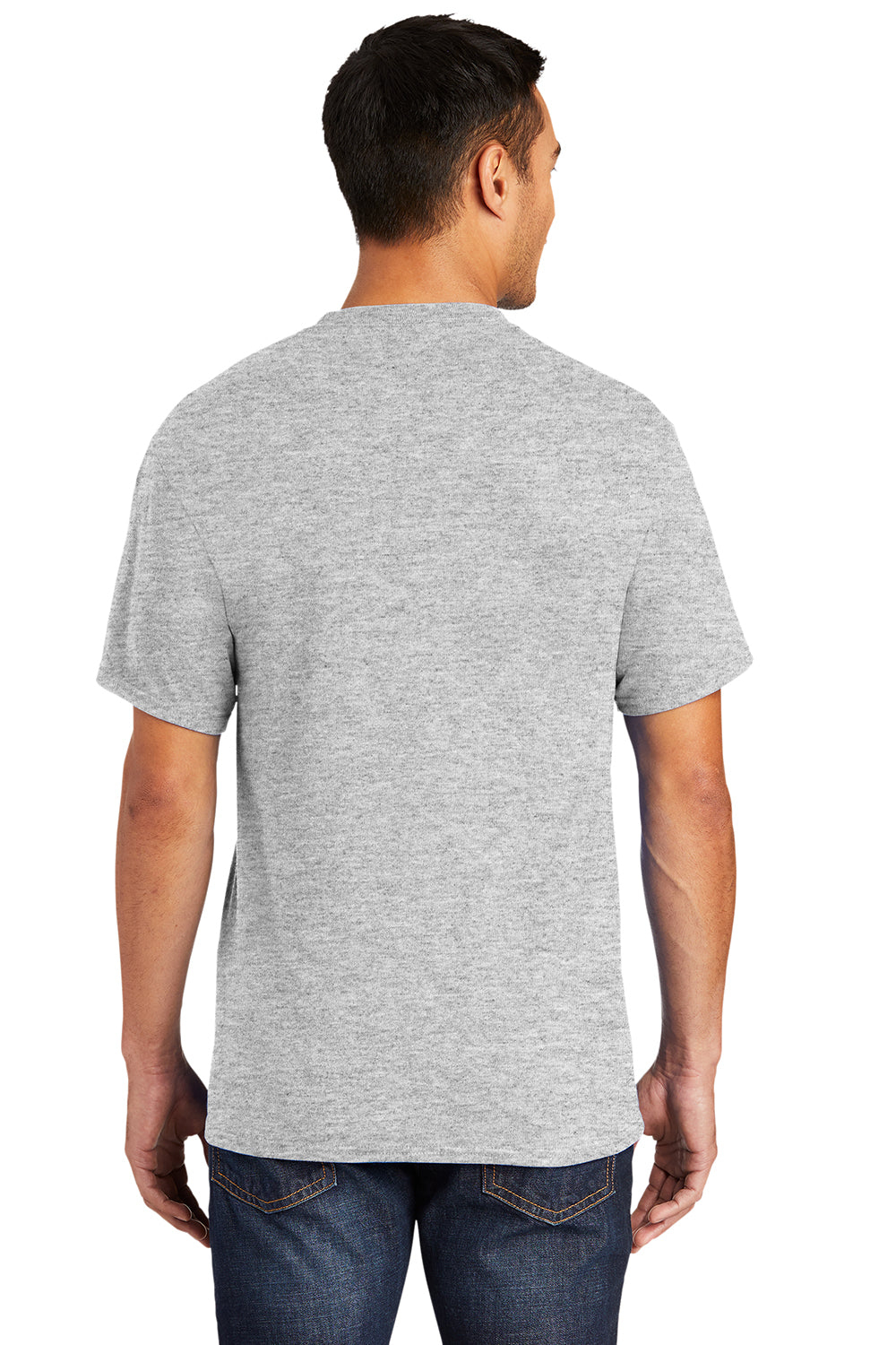 Port & Company PC55P/PC55PT Mens Core Short Sleeve Crewneck T-Shirt w/ Pocket Ash Grey Model Back