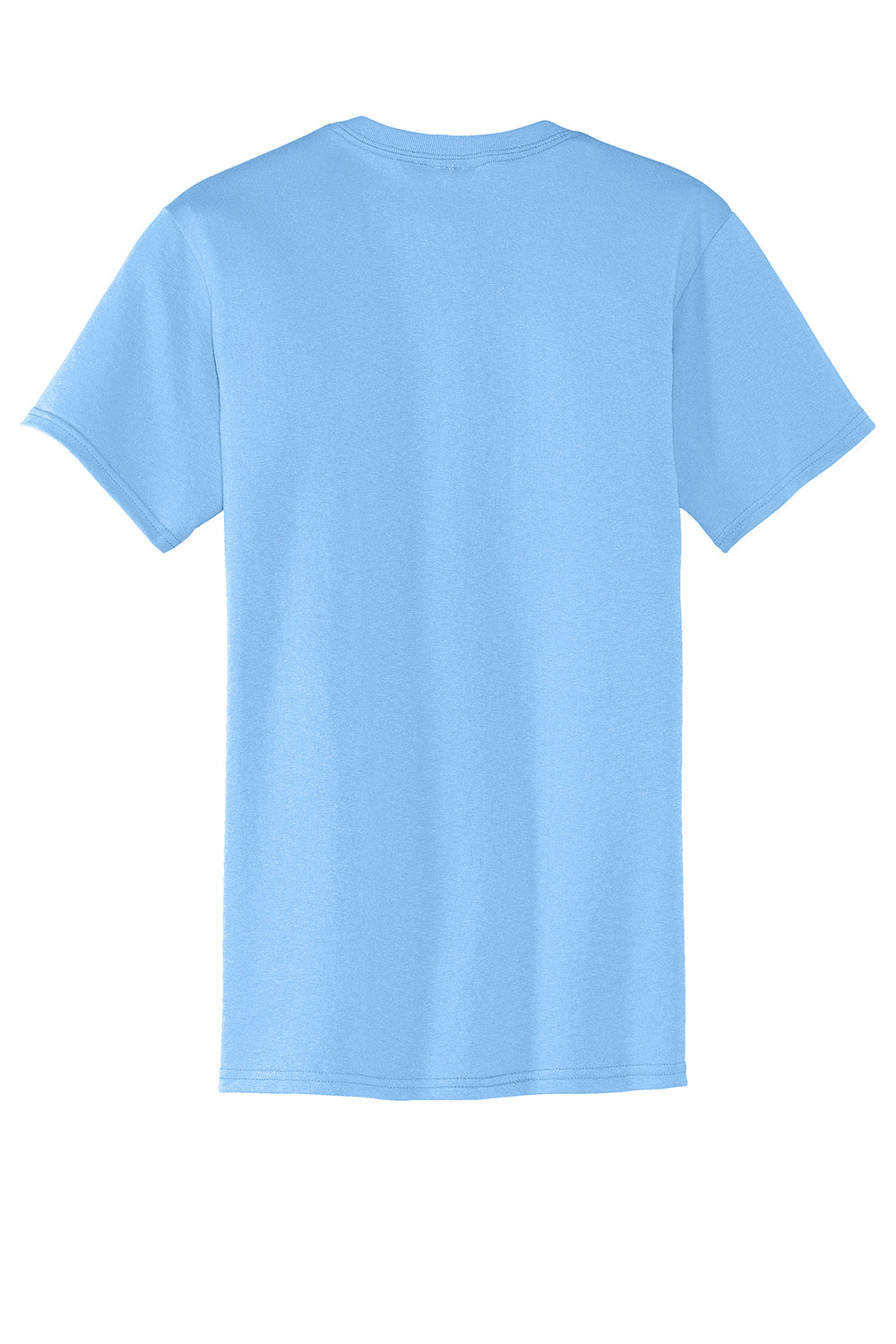 Port & Company PC55P/PC55PT Mens Core Short Sleeve Crewneck T-Shirt w/ Pocket Light Blue Flat Back