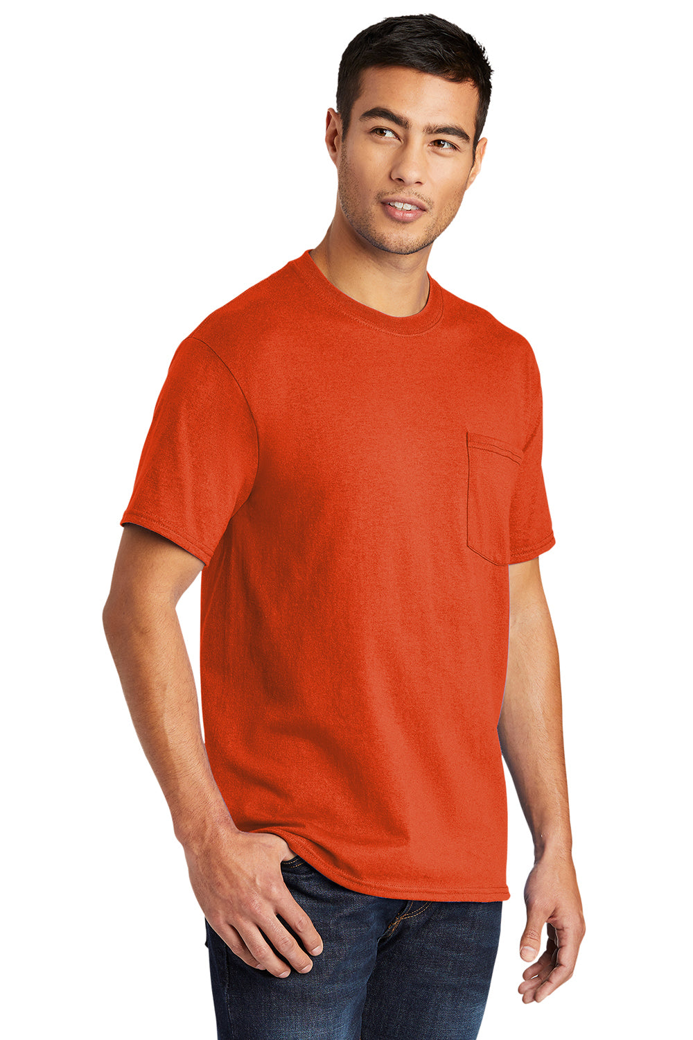 Port & Company PC55P/PC55PT Mens Core Short Sleeve Crewneck T-Shirt w/ Pocket Orange Model 3q