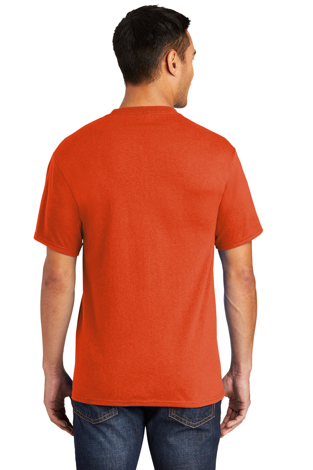 Port & Company PC55P/PC55PT Mens Core Short Sleeve Crewneck T-Shirt w/ Pocket Orange Model Back