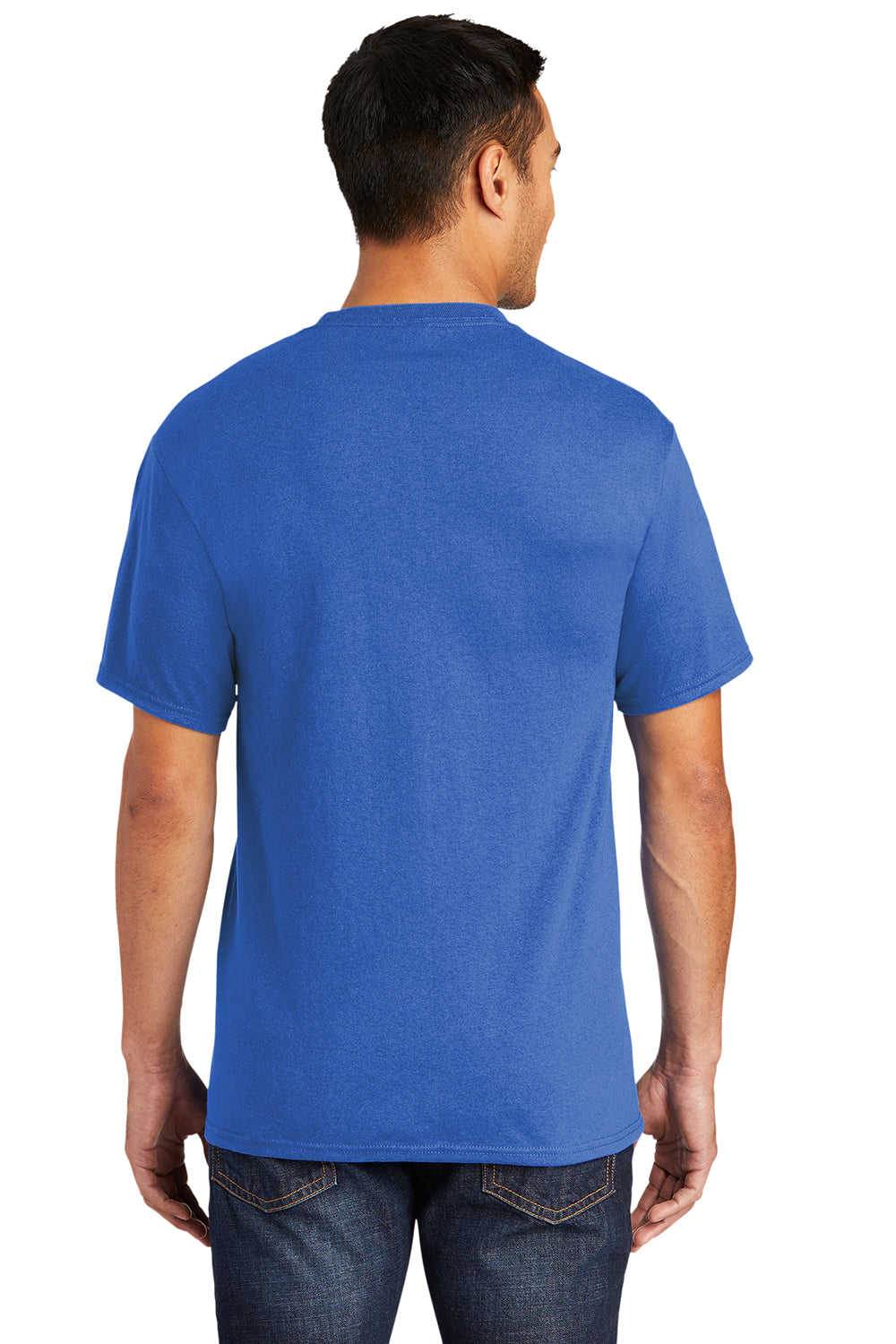 Port & Company PC55P/PC55PT Mens Core Short Sleeve Crewneck T-Shirt w/ Pocket Royal Blue Model Back