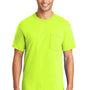 Port & Company Mens Core Short Sleeve Crewneck T-Shirt w/ Pocket - Safety Green