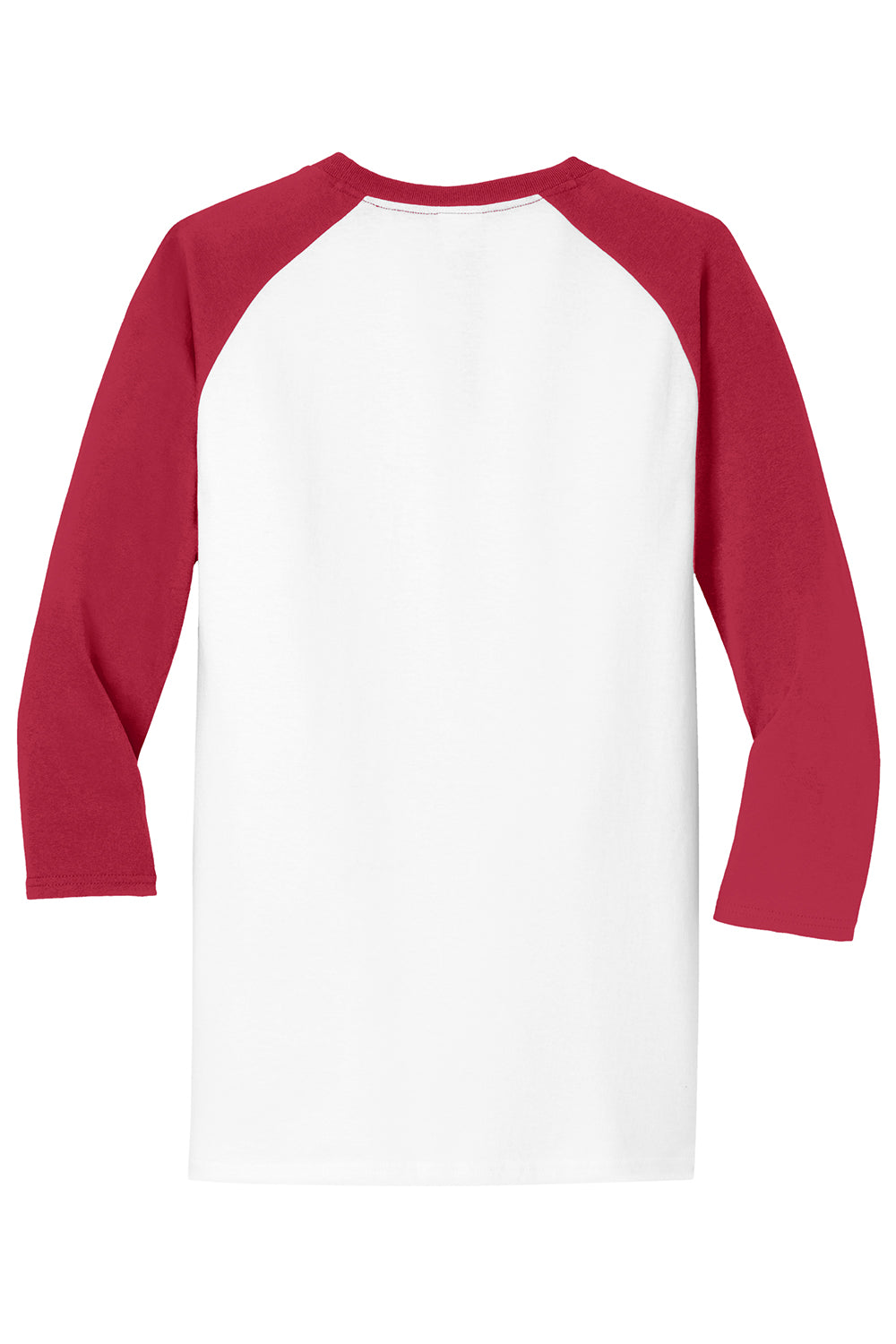 Port & Company PC55RS Mens Core Moisture Wicking 3/4 Sleeve Crewneck T-Shirt White/Red Flat Back