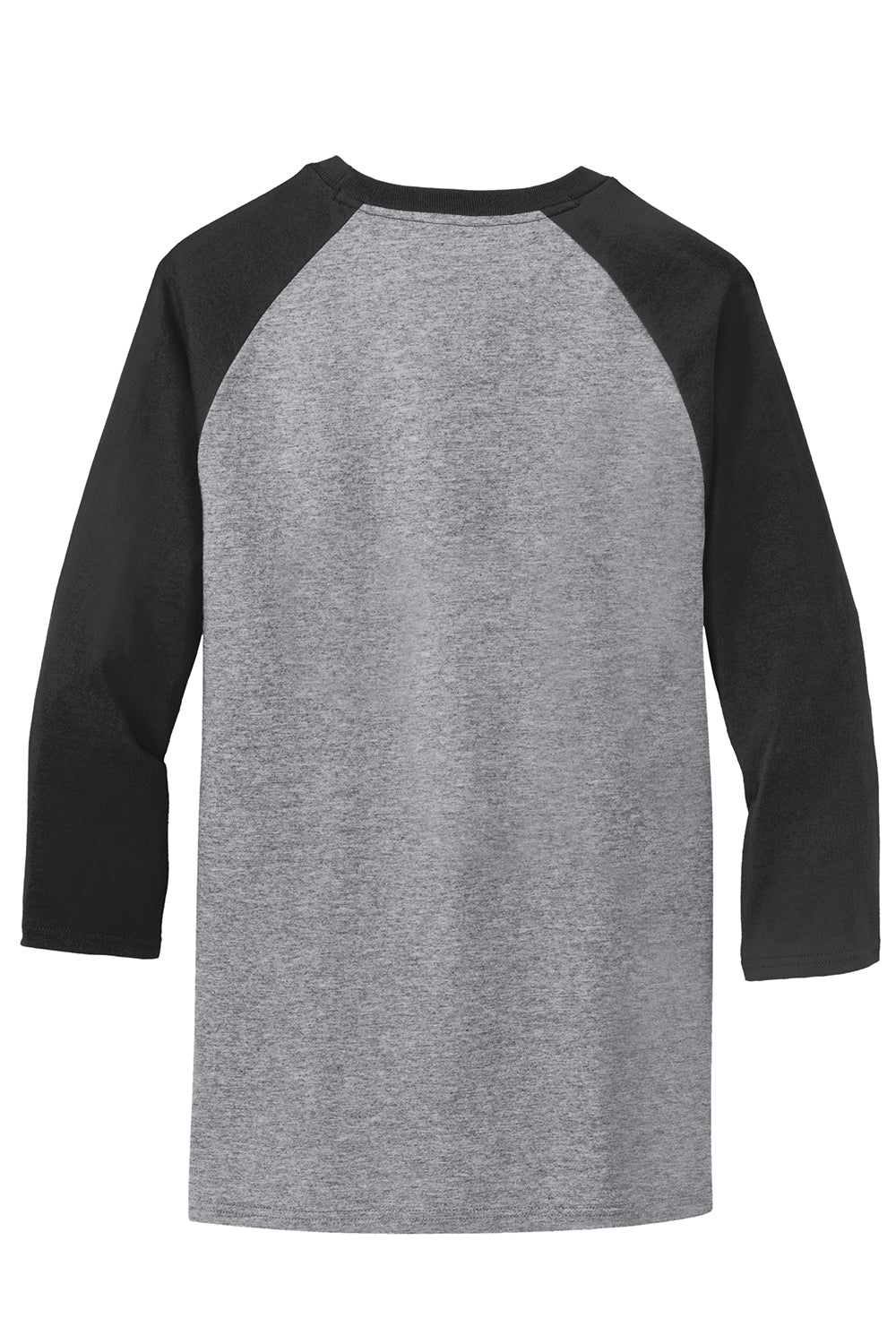 Port & Company PC55RS Mens Core Moisture Wicking 3/4 Sleeve Crewneck T-Shirt Heather Grey/Jet Black Flat Back