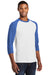 Port & Company PC55RS Mens Core Moisture Wicking 3/4 Sleeve Crewneck T-Shirt White/Royal Blue Model 3q