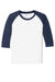 Port & Company PC55YRS Youth Core Moisture Wicking 3/4 Sleeve Crewneck T-Shirt White/Navy Blue Flat Front