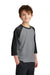 Port & Company PC55YRS Youth Core Moisture Wicking 3/4 Sleeve Crewneck T-Shirt Heather Grey/Jet Black Model 3q