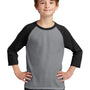 Port & Company Youth Core Moisture Wicking 3/4 Sleeve Crewneck T-Shirt - Heather Grey/Jet Black