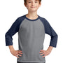 Port & Company Youth Core Moisture Wicking 3/4 Sleeve Crewneck T-Shirt - Heather Grey/Navy Blue