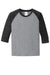 Port & Company PC55YRS Youth Core Moisture Wicking 3/4 Sleeve Crewneck T-Shirt Heather Grey/Jet Black Flat Front