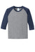 Port & Company PC55YRS Youth Core Moisture Wicking 3/4 Sleeve Crewneck T-Shirt Heather Grey/Navy Blue Flat Front