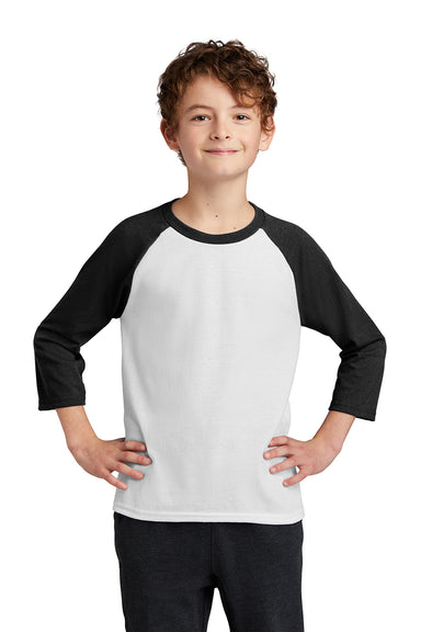 Port & Company PC55YRS Youth Core Moisture Wicking 3/4 Sleeve Crewneck T-Shirt White/Jet Black Model Front