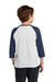 Port & Company PC55YRS Youth Core Moisture Wicking 3/4 Sleeve Crewneck T-Shirt White/Navy Blue Model Back