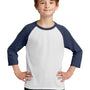 Port & Company Youth Core Moisture Wicking 3/4 Sleeve Crewneck T-Shirt - White/Navy Blue