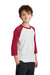 Port & Company PC55YRS Youth Core Moisture Wicking 3/4 Sleeve Crewneck T-Shirt White/Red Model 3q