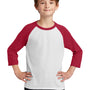 Port & Company Youth Core Moisture Wicking 3/4 Sleeve Crewneck T-Shirt - White/Red