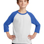 Port & Company Youth Core Moisture Wicking 3/4 Sleeve Crewneck T-Shirt - White/Royal Blue