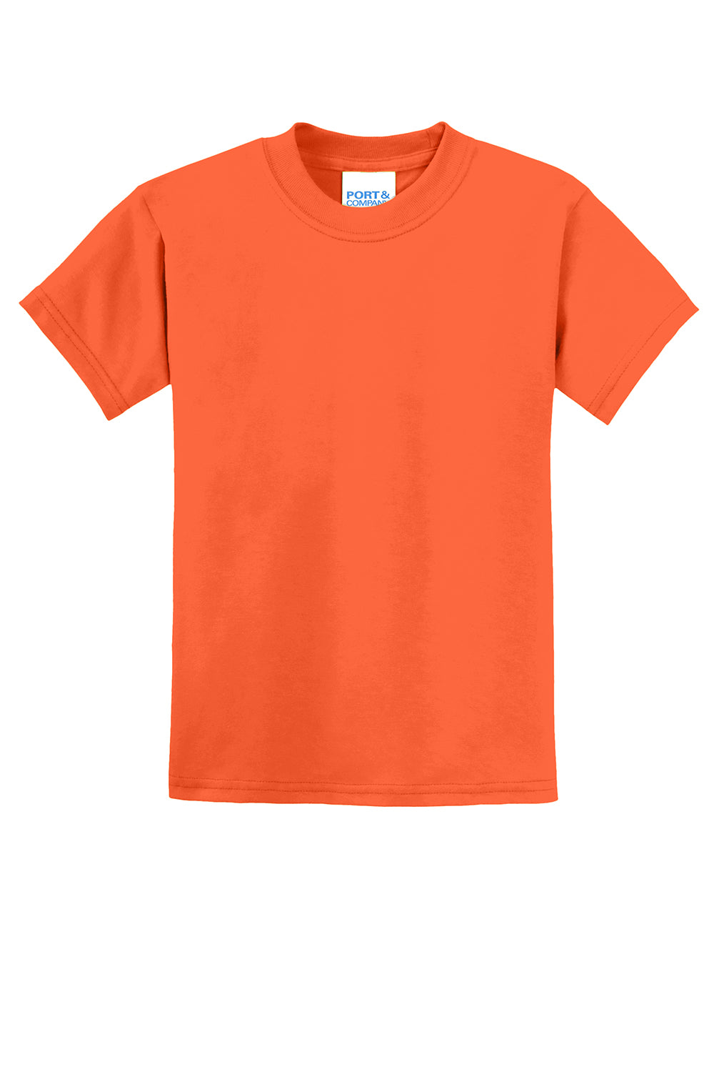 Port & Company PC55Y Youth Core Short Sleeve Crewneck T-Shirt Safety Orange Flat Front