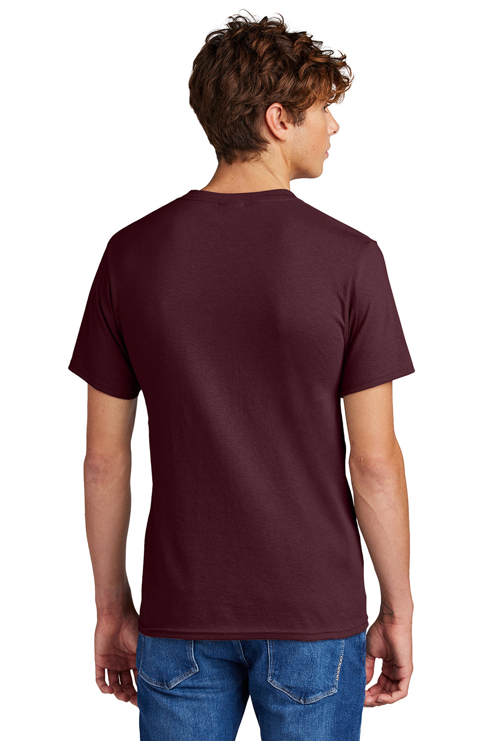 Port & Company PC55/PC55T Mens Core Short Sleeve Crewneck T-Shirt Athletic Maroon Model Back