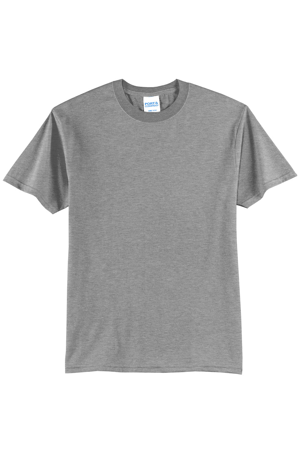 Port & Company PC55/PC55T Mens Core Short Sleeve Crewneck T-Shirt Heather Grey Flat Front