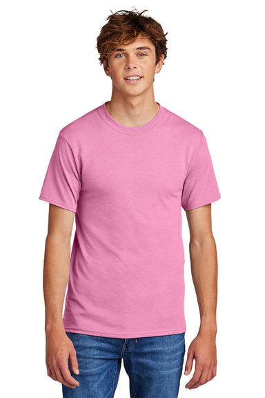 Port & Company PC55/PC55T Mens Core Short Sleeve Crewneck T-Shirt Candy Pink Model Front