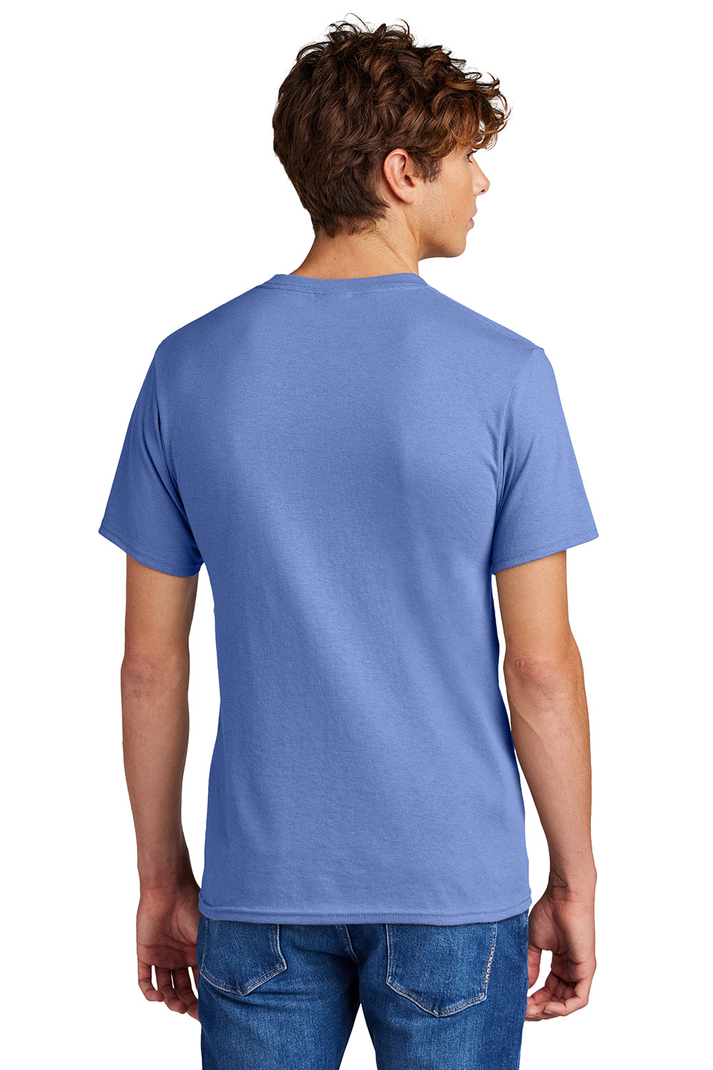 Port & Company PC55/PC55T Mens Core Short Sleeve Crewneck T-Shirt Carolina Blue Model Back