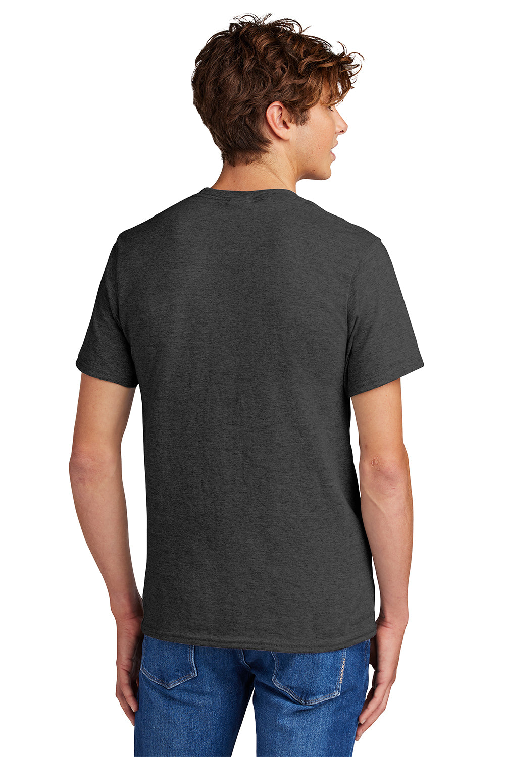 Port & Company PC55/PC55T Mens Core Short Sleeve Crewneck T-Shirt Heather Dark Grey Model Back