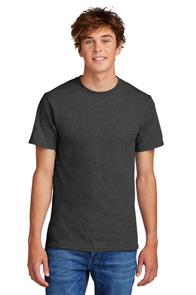 Port & Company PC55/PC55T Mens Core Short Sleeve Crewneck T-Shirt Heather Dark Grey Model Front