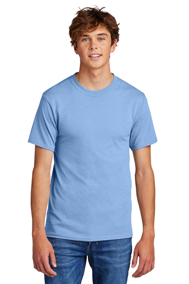 Port & Company PC55/PC55T Mens Core Short Sleeve Crewneck T-Shirt Light Blue Model Front