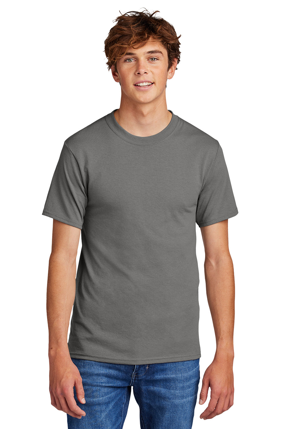 Port & Company PC55/PC55T Mens Core Short Sleeve Crewneck T-Shirt Medium Grey Model Front