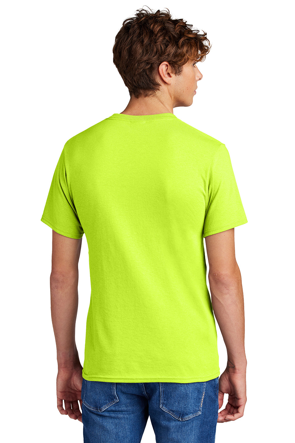 Port & Company PC55/PC55T Mens Core Short Sleeve Crewneck T-Shirt Safety Green Model Back