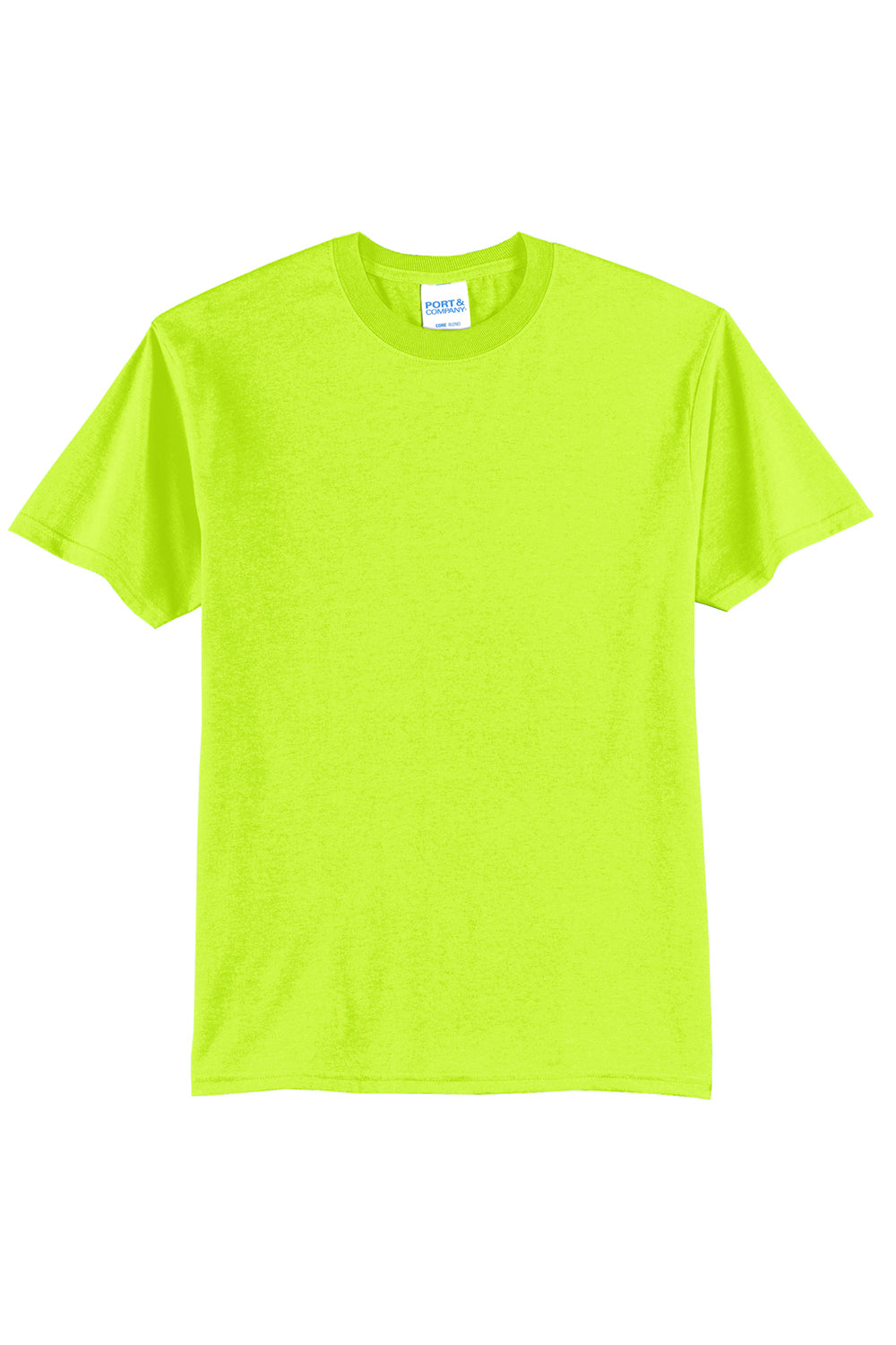 Port & Company PC55/PC55T Mens Core Short Sleeve Crewneck T-Shirt Safety Green Flat Front