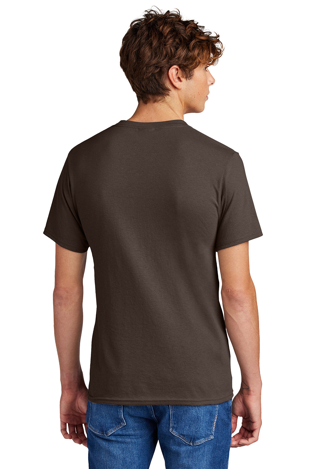 Port & Company PC55/PC55T Mens Core Short Sleeve Crewneck T-Shirt Brown Model Back