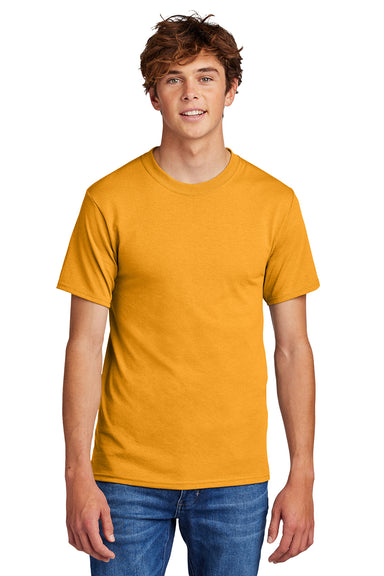 Port & Company PC55/PC55T Mens Core Short Sleeve Crewneck T-Shirt Gold Model Front