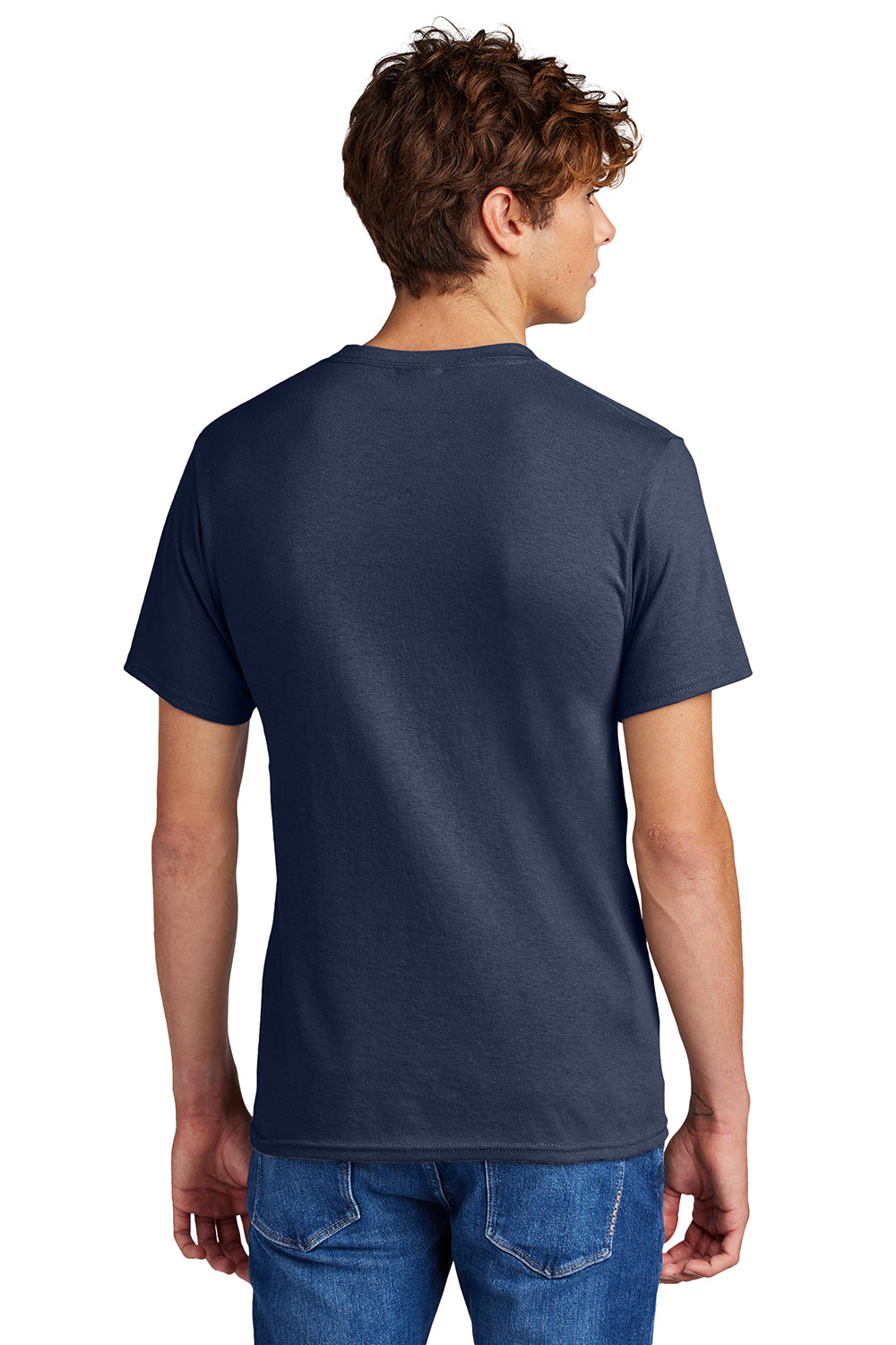 Port & Company PC55/PC55T Mens Core Short Sleeve Crewneck T-Shirt Navy Blue Model Back