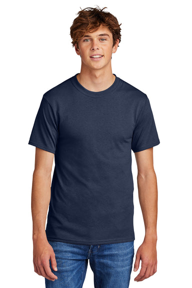 Port & Company PC55/PC55T Mens Core Short Sleeve Crewneck T-Shirt Navy Blue Model Front