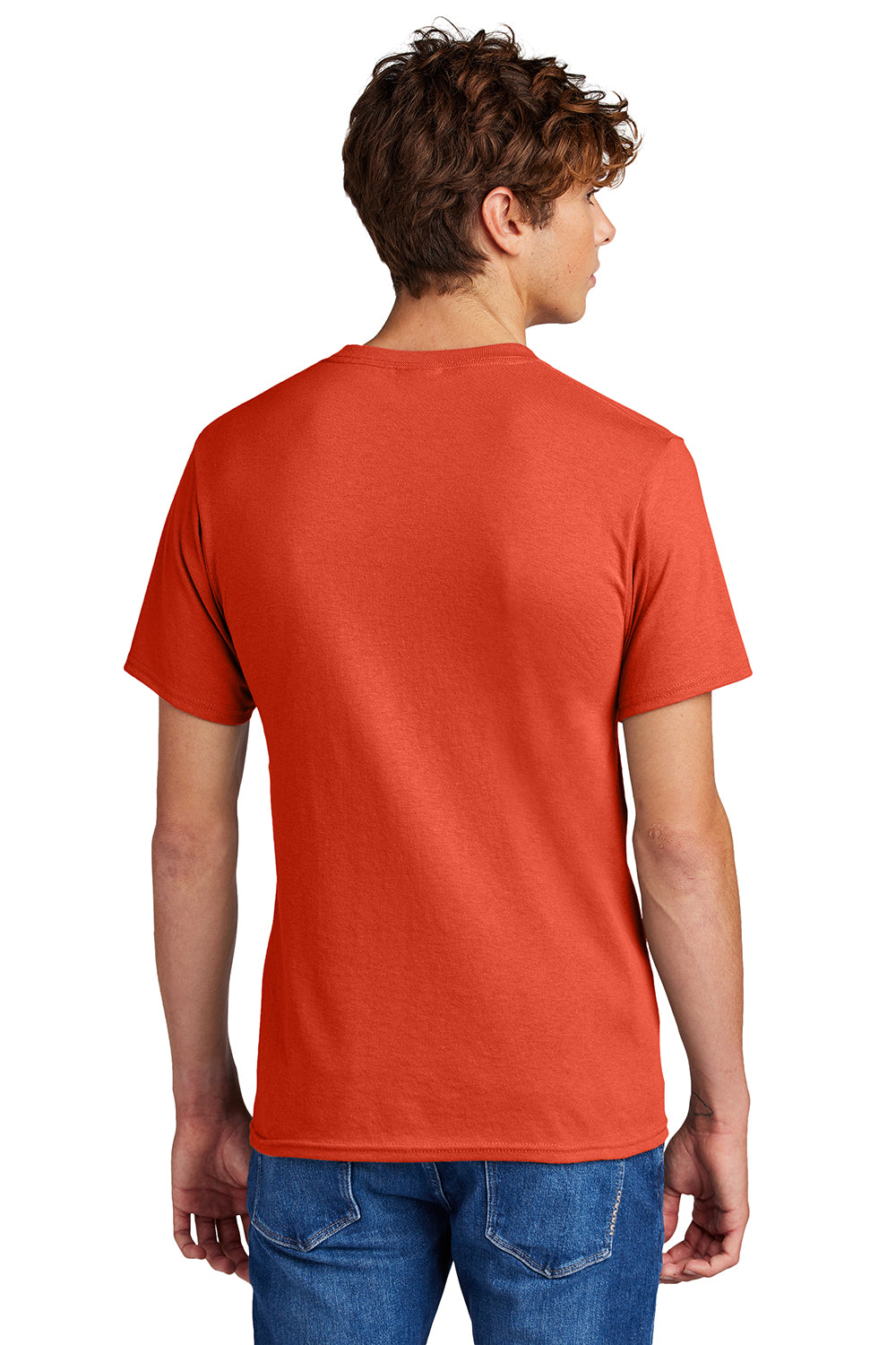 Port & Company PC55/PC55T Mens Core Short Sleeve Crewneck T-Shirt Orange Model Back