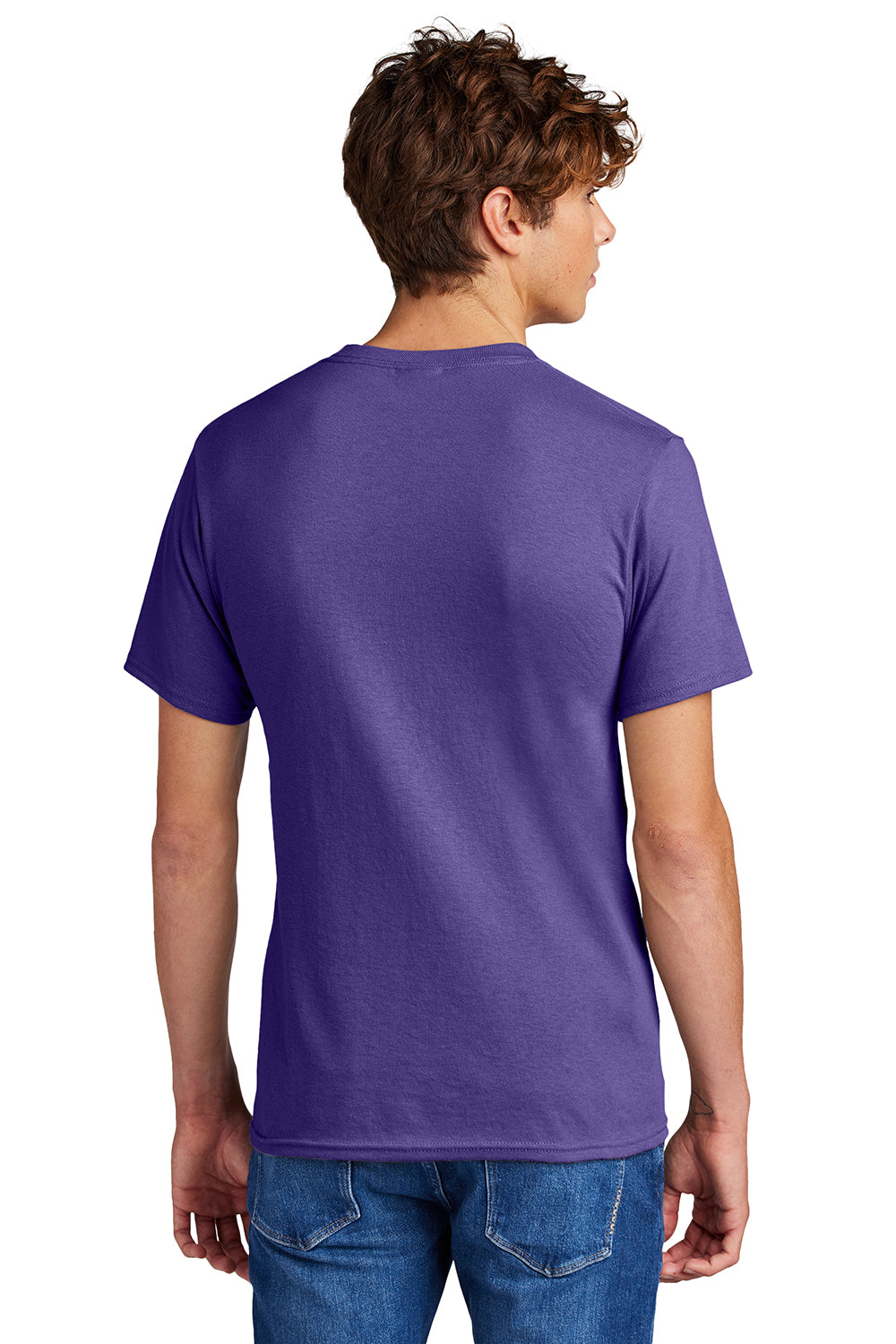 Port & Company PC55/PC55T Mens Core Short Sleeve Crewneck T-Shirt Purple Model Back