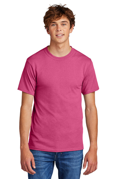 Port & Company PC55/PC55T Mens Core Short Sleeve Crewneck T-Shirt Sangria Pink Model Front