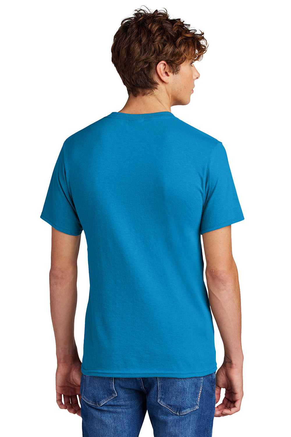 Port & Company PC55/PC55T Mens Core Short Sleeve Crewneck T-Shirt Sapphire Blue Model Back