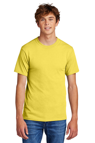 Port & Company PC55/PC55T Mens Core Short Sleeve Crewneck T-Shirt Yellow Model Front