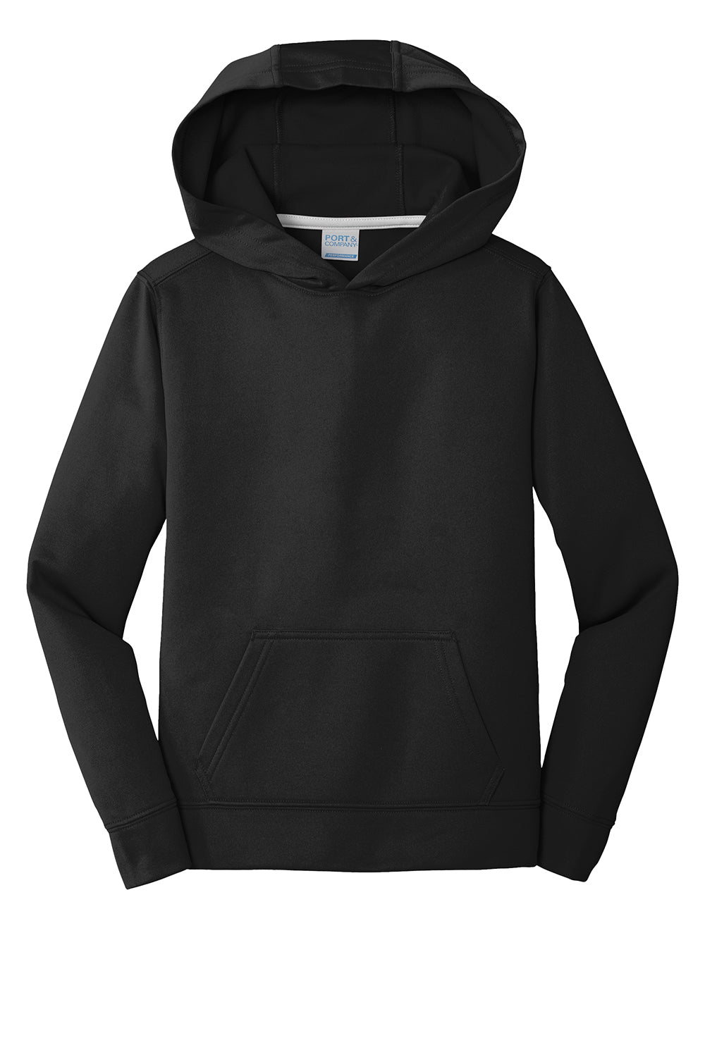 Port & Company PC590YH Youth Dry Zone Performance Moisture Wicking Fleece Hooded Sweatshirt Hoodie Jet Black Flat Front