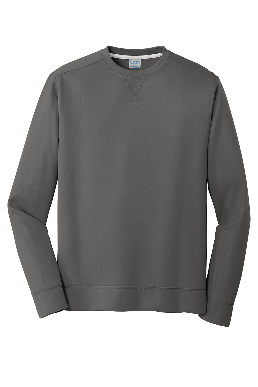 Port & Company PC590 Mens Dry Zone Performance Moisture Wicking Fleece Crewneck Sweatshirt Charcoal Grey Flat Front