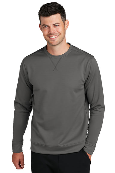 Port & Company PC590 Mens Dry Zone Performance Moisture Wicking Fleece Crewneck Sweatshirt Charcoal Grey Model Front