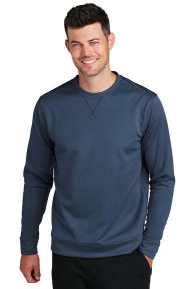 Port & Company PC590 Mens Dry Zone Performance Moisture Wicking Fleece Crewneck Sweatshirt Deep Navy Blue Model Front