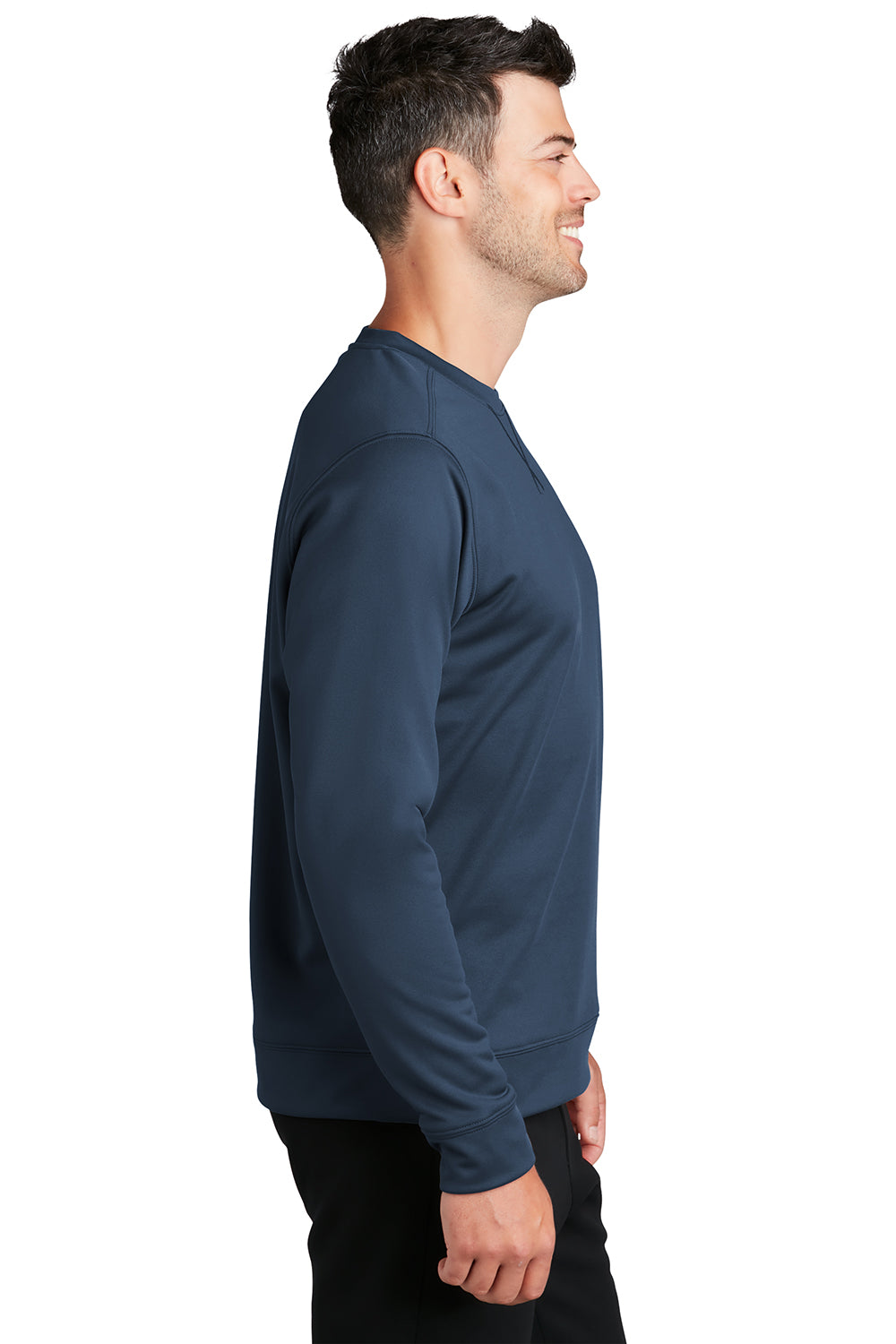 Port & Company PC590 Mens Dry Zone Performance Moisture Wicking Fleece Crewneck Sweatshirt Deep Navy Blue Model Side