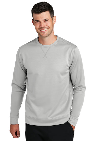 Port & Company PC590 Mens Dry Zone Performance Moisture Wicking Fleece Crewneck Sweatshirt Silver Grey Model Front