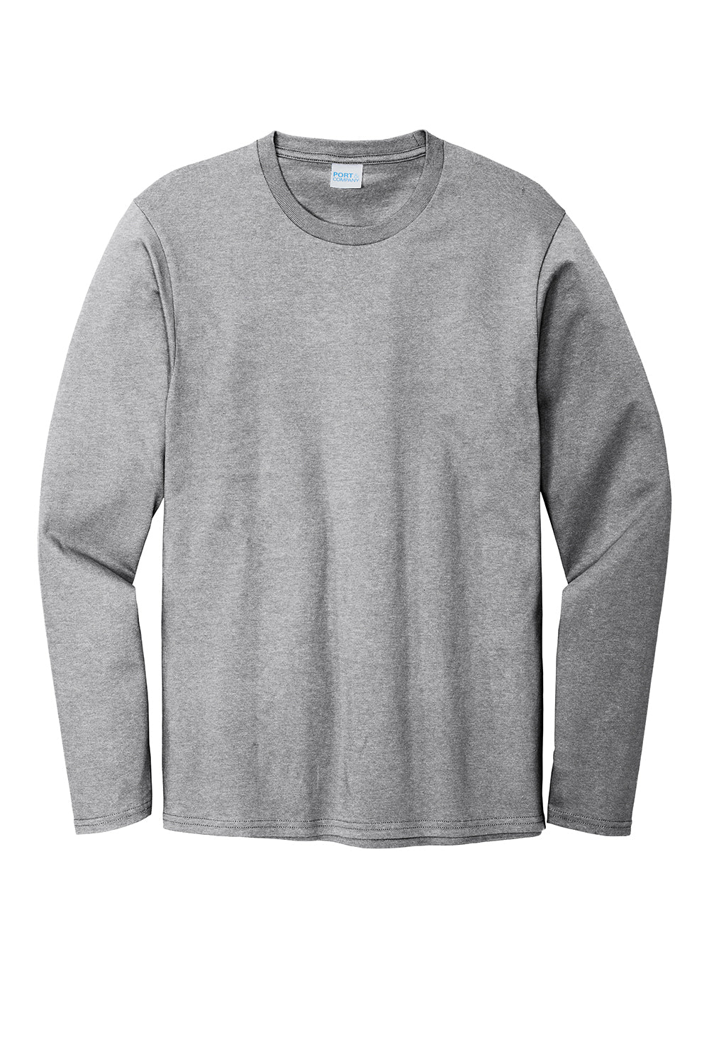 Port & Company PC600LS Mens Bouncer Long Sleeve Crewneck T-Shirt Heather Grey Flat Front